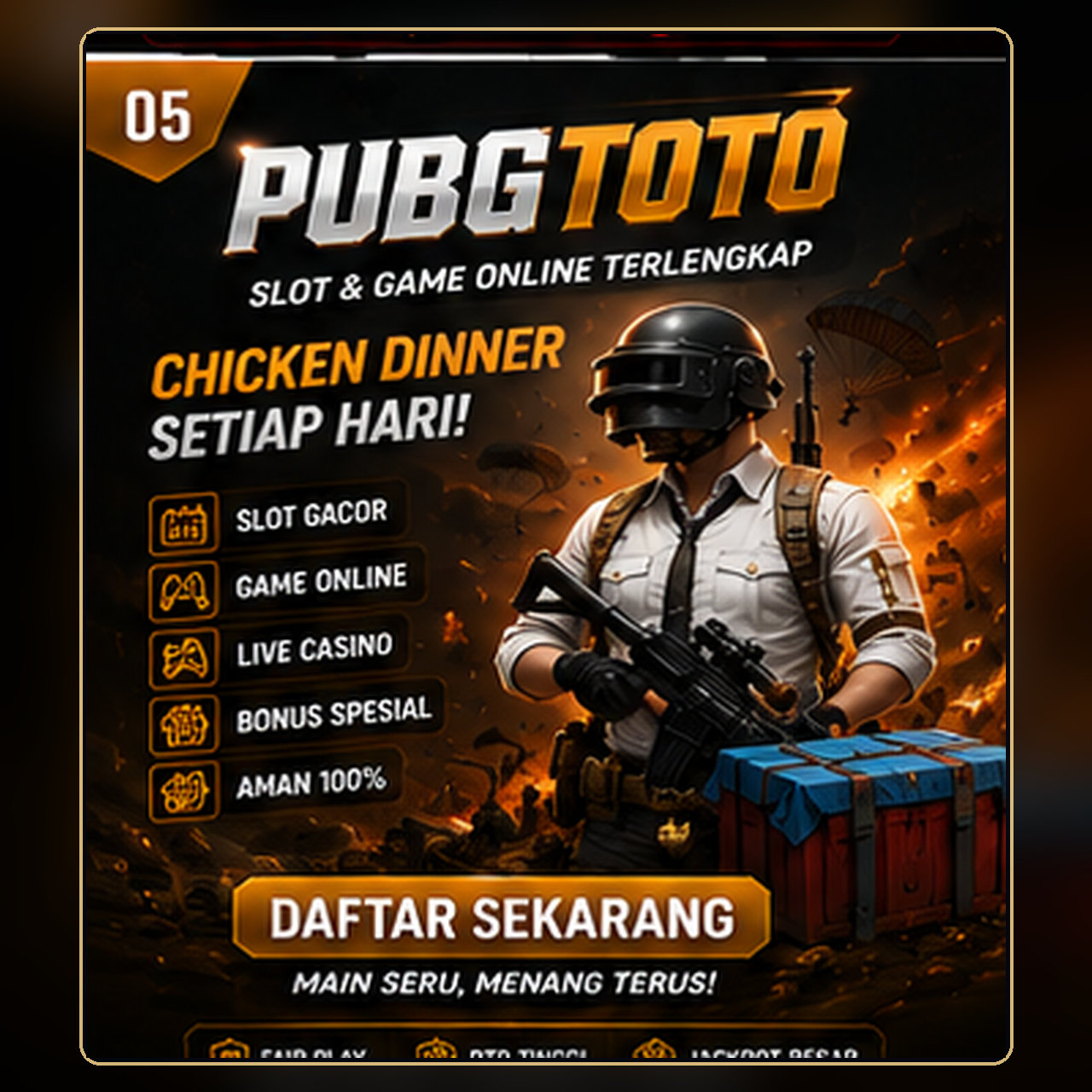 Banner PUBGTOTO — ilustrasi layanan dan kategori permainan